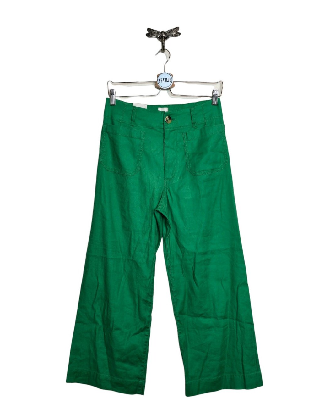 Maeve Colette European Linen Stretch High-Rise Wide-Leg Pants 28 Green - Picture 2 of 14